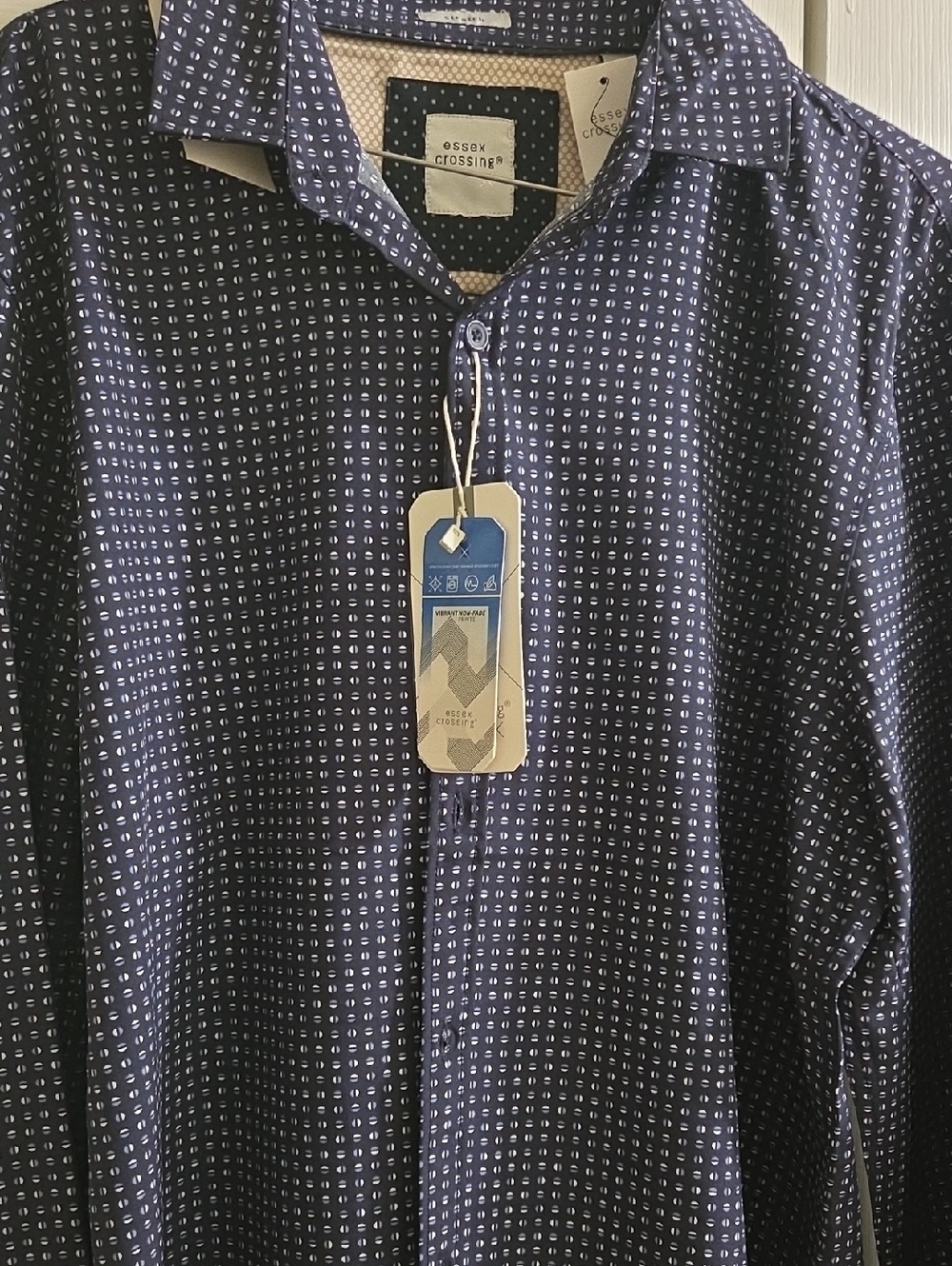 Navy Patterned Long-Sleeve Button-Down Shirt